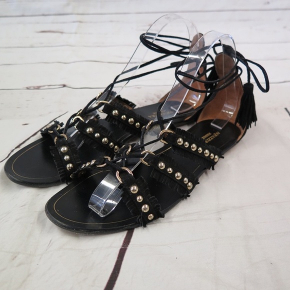 Aquazzura Sandal Tulum Black Studded Fringed Suede - Picture 4 of 8